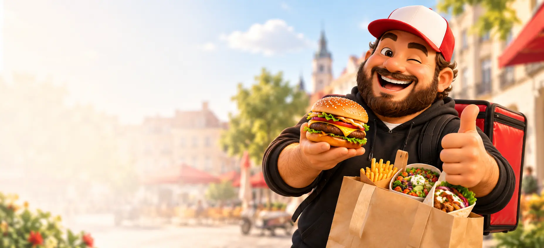 LieferKalle am Mittag mit Burgern, Pommes und Bowls
